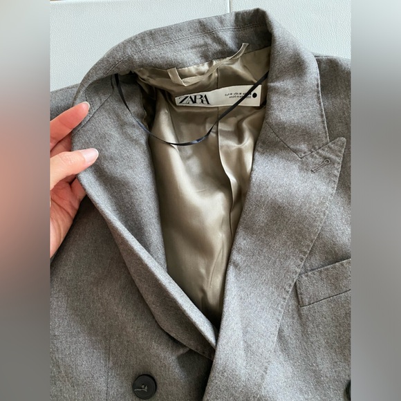 Zara Taupe Gray Double Breasted Wool Blazer Coat ZW Collection NWT - Picture 14 of 16